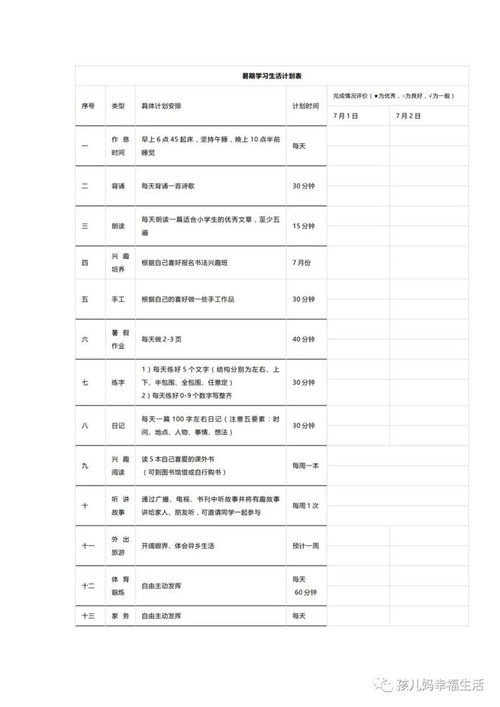 暑假计划表怎么制定提高学习与休闲效率